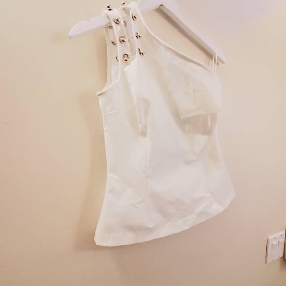 JF Lefon one shoulder tank with metal embellishments with size zipper, MD, NWT - Picture 3 of 12